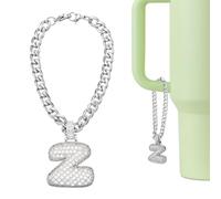 QUARKZMAN Dije De Letra Para Stanley Tumbler Cup, Accesorios Con Letra Z Inicial Cute Con Purpurina Y Rhinestone Para Tumberas O Otras Tazas Con Asa Para Mujeres, Blanco