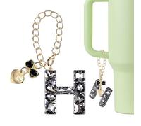 QUARKZMAN Dije De Letra Para Stanley Tumbler Cup, Accesorios De Dije De Letra H Inicial Con Lazo Corazón Y Rhinestones Brillantes Para Tumberas O Otras Tazas Con Asa Para Mujeres, Negro |