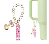 QUARKZMAN Dije De Letra Para Stanley Tumbler Cup, Accesorios De Dije De Letra Inicial I Con Corazón Y Lazo Y Rhinestones Brillantes Para Tumbler O Tazas Con Asa Para Mujeres, Rosa | Rosa |