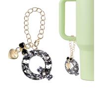 QUARKZMAN Dije De Letra Para Stanley Tumbler Cup, Accesorios De Dije De Letra Inicial Q Con Corazón Y Lazo De Estrás Para Tazas Con Asa O Otras Tazas De Agua Para Mujeres, Negro | Negro | 4