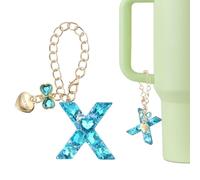 QUARKZMAN Dije De Letra Para Stanley Tumbler Cup, Accesorios De Dije De Letra X Con Corazón Y Moño Y Rhinestones Brillantes Para Tazas Con Asa O Otras Botellas De Agua Para Mujeres, Azul |