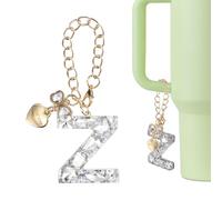QUARKZMAN Dije De Letra Para Stanley Tumbler Cup, Accesorios De Dije De Letra Z Con Moño Corazón Inicial Y Rhinestones Brillantes Para Tazas O Vasos Con Asa Para Mujeres, Blanco | Blanco |