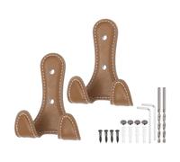 QUARKZMAN Gancho de Pared Cuero Marrón Rojo 2 Piezas | 2 Ganchos Modernos de Entrada, con Mini Brocas y Accesorios, para Colgar Chaquetas, Batas, Toallas, Bolsos, Sombreros