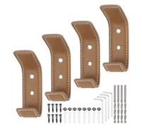 QUARKZMAN Gancho de Pared de Cuero 2 Ganchos Marrón Rojo 4 Piezas | Moderno de Entrada, con Brocas de Taladro Mini y Accesorios de Instalación, para Colgar Chaquetas, Carteras, Batas, Toallas