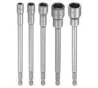 QUARKZMAN Llave de Vaso Hexagonal Kit, 5pcs 6-14mm Magnético Impacto Casquillo para Tuercas 1/4" Vástago 150mm 6" Largo Cr-V Métrica Barrena Tornillos Ajustador para Taladros Eléctricos