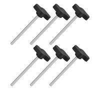 QUARKZMAN M4 x 60mm Tornillos Moleteados, 6pcs Perillas de Ala en T Rosca Macho de Acero Inoxidable 304 Tuerca Pomo de Mango Asas Ajustables Sujeción Manual para Máquina, Negro, 27mm Ancho