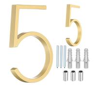 QUARKZMAN Números Flotantes Para Casa, Números De Dirección Modernos De 5 Pulgadas En Aleación De Zinc Sólido Para Exterior Con Kit De Clavos Para Casa Calle Oficina Buzón (Número 5, Dorado)
