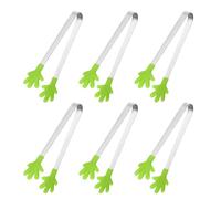 QUARKZMAN Pinzas Mini de Silicona 12.5cm/5" Verde 6 Piezas | Forma de Mano, Mango de Acero Inoxidable Antideslizante, para Alimentos, Cocina, Dulces, Cubitos de Hielo, Ensalada, Frutas