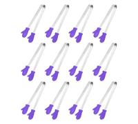 QUARKZMAN Pinzas Mini Silicona 12.5cm Acero Inoxidable 12 Piezas | Forma de Guante, Puntas Texturizadas Antideslizantes, Púrpura, 5 Pulgadas, para Cocina, Dulces, Cubitos de Hielo, Ensalada