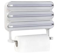 Quasziwa Dispensador Papel Aluminio y Film con Soporte Extraíble - Adhesión Magnética, Fácil de Instalar y Ahorra Espacio, 4-en-1 Portarollos Papel Cocina de Pared - Organizador con Cortador, Blanco