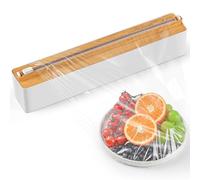 Quasziwa Dispensador Papel Aluminio y Film - Organizador de Cocina Magnético y Adhesivo sin Taladrar, Corte Preciso y Ahorra Espacio, Cortador de Film Transparente - Para Rollos de hasta 31cm, Natural