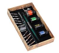 Qudinip Kit de Pluma de Inmersión, Herramienta de Escritura Elegante y Duradera para Caligrafía y Dibujo con 10 Puntas 5 Tintas, 24x13,5x4,3 Cm (SP249035 verde oscuro (varilla verde oscuro)