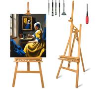 QUE MONA LISA Caballete pintura profesional VERMEER Soporta lienzos grandes hasta 125 cm, Altura Ajustable desde 173-241 cm. Caballete Madera de Haya Fácil de Montar para Adultos, Artistas