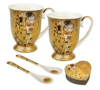 Queen Isabell Taza de café con cuchara para dos perones de porcelana, taza de El beso de Gustav Klimt en caja de regalo, juego de 2 unidades, 250 ml