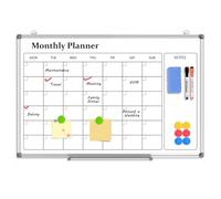 QUEENLINK Pizarra blanca con calendario mensual para pared, marco de aluminio de 40 x 60 cm, pizarra blanca de borrado en seco, pizarra de planificación de mensajes con bandeja para bolígrafos para