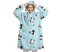 Queenshin Sudadera Manta con Capucha y Bolsillo Batamanta Mujer Hombre Panda Azul, Oversize Hoodie Poncho Sherpa Suave y Acogedora, Talla Única