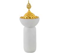 Quemador árabe Bakhoor con tapa hueca dorada, soporte de incienso con cuerpo de lentejuelas blancas, resina y metal, decoración del hogar para sala de estar, oficina, ramadán, meditación