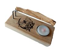 Quemador Artesanal de Palo Santo con Base de Madera Natural, Incluye Palo Santo y Vela de Té - YA-DECOREGALOS