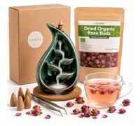 Quemador de Incienso Cascada con Té de Rosa Orgánico (30g), Porta Incienso con Conos para Relajación y Aromaterapia, Ritual de Bienestar, Decoración del Hogar, Idea de Regalo