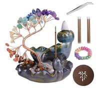Quemador de Incienso Cascada, Porta Incienso Reflujo con Árbol de Cristales, Soporte para Varillas de Incienso 7 Chakras con 60 Conos de Incienso, 30 Varillas de Incienso, Ornamento para Aromaterapia
