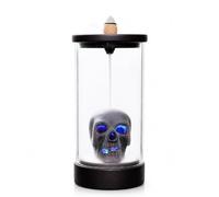 Quemador de incienso de reflujo de calavera con cúpula de cristal, soporte de incienso de esqueleto gótico con efecto de humo de cascada y luz LED, decoración gótica del hogar de Halloween + 20 conos