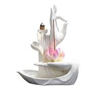 Quemador de incienso de reflujo, diseño de flor de loto, de cerámica, perfecto para el hogar, con 10 conos de incienso de reflujo (color Lotus 6)