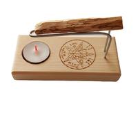 Quemador de Palo Santo Artesanal con Símbolo TETRAGRAMATON en Madera Natural, Incluye Palo Santo y Vela de Té - Ideal para Purificación Energética y Decoración Rustica