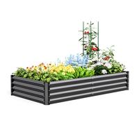 Quictent Jardineras Elevadas de Metal Galvanizado, Macetero Sin Fondo para Verduras con Jaulas para Tomates Incluidas, 180x90x30cm