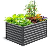 Quictent Jardineras Elevadas de Metal Galvanizado, Macetero Sin Fondo para Verduras con Jaulas para Tomates Incluidas, 120x90x62cm