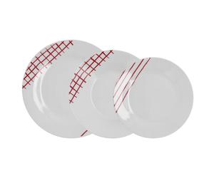 QUID 5427990 - Vajilla KANSAS de 18 Piezas de Cerámica con Forma Redonda Blanca y Roja