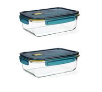 QUID ASTRAL 2 Hermeticos Rectangular Vidrio 23x17,5x8,4CM - 152 zul Tapa 4 cierres herméticos 100% con válvula Reciclable
