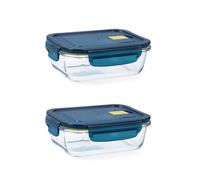 QUID ASTRAL 2 Recipiente Rectangular Hermético Vidri 64 zul Tapa 4 cierres herméticos 100% con válvula Reciclable