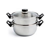 QUID GASTRO FRESH Set Vaporera Y Cacerola Acero Inoxidable 22CM - 360 cero Metalizado Tapa 4 cierres herméticos 100% con válvula 100% higiénico Acero
