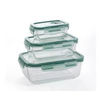 QUID MINIMAL Set 3 Recipientes Herméticos Vidrio 180-80-33CL Verde Tapa 4 cierres herméticos 100% con válvula