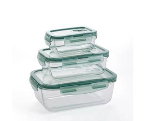 QUID MINIMAL Set 3 Recipientes Herméticos Vidrio 180-80-33CL Verde Tapa 4 cierres herméticos 100% con válvula