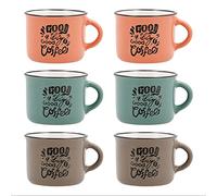 Quid Set de Tazas de Café Frappe Deco de Gres 8cl (6 Unidades) Apto para Microondas y Lavavajillas