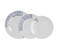 Quid Vajilla Kansas 18 piezas (6 servicios) porcelana apta microondas blanca y azul