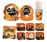 QuidToyZian Juego Completo de Vajilla Fiestas de Halloween para 16Invitados | Incluye Servilletas Platos Vasos Caja de Golosinas y Decoraciones Perfecto para Fiestas de Cumpleaños y Halloween de Terro