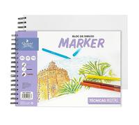 Quijote Paper World Bloc de dibujo - Marker, técnicas mixtas A4 Liso 140gr 60 hojas - Ideal para bocetos con medios húmedos y secos