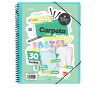 Quijote Paper World Carpeta A4 30 Fundas y espiral flexible Colores Pastel Portada Intercambiable