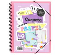 Quijote Paper World Carpeta A4 40 Fundas Espiral Flexible y portada intercambiable Colores Pastel