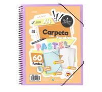 Quijote Paper World Carpeta A4 con Espiral y gomas 60 Fundas Colores Pastel