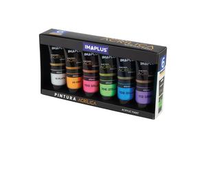 Quijote Paper World - IMAPLUS Pintura Acrílica 6 X 45 Ml - Pack Pinturas, 45 Colores, 6 Tubos - No Tóxica - Manualidades, Lienzos, Tela, Madera - PACK BASICOS, PASTEL, METALIZADOS, FLUOR Y