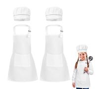 Quilax Juego de 2 delantales con gorro de cocinero para niños, delantal ajustable para colorear para niños, delantal transparente con gorro de cocinero para cocina, pintura y actividad de pintura