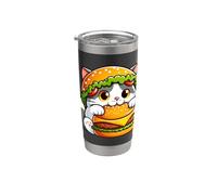 Quirky Cat Hamburguesa Cheeseburger Fast Food Hat Vaso térmico de acero inoxidable de doble pared