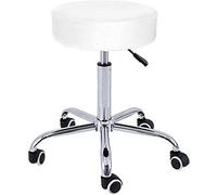 QUIRUMED Taburete Base cromada 5 Ruedas, Acero, Color Blanco, Tapizado en Polipiel, Relleno de Alta Densidad, Ligero, Regulable en Altura, hasta 150 kg