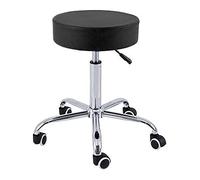 QUIRUMED Taburete Base cromada 5 Ruedas, Acero, Color Negro, Tapizado en Polipiel, Relleno de Alta Densidad, Ligero, Regulable en Altura, hasta 150 kg