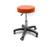 QUIRUMED Taburete con Base rodable y Soporte de Toalla, Color Naranja, Polipiel, Relleno de Alta Densidad, Ligero, con Ruedas, Altura Regulable, hasta 150 kg