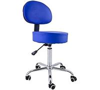 QUIRUMED Taburete con Respaldo, Base cromada, 5 Ruedas y elevación a Gas, Color Azul, Estructura metálica, Polipiel, Relleno Alta Densidad, Altura Regulable, hasta 150 kg
