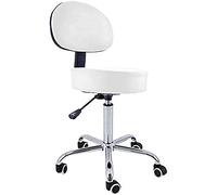QUIRUMED Taburete con Respaldo, Base cromada, 5 Ruedas y elevación a Gas, Color Blanco, Estructura metálica, Polipiel, Relleno Alta Densidad, Altura Regulable, hasta 150 kg